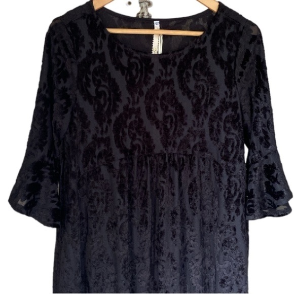 Uncle Frank dress black velvet pockets 3/4 flutter sleeve small NEW Witchy core - Picture 2 of 6